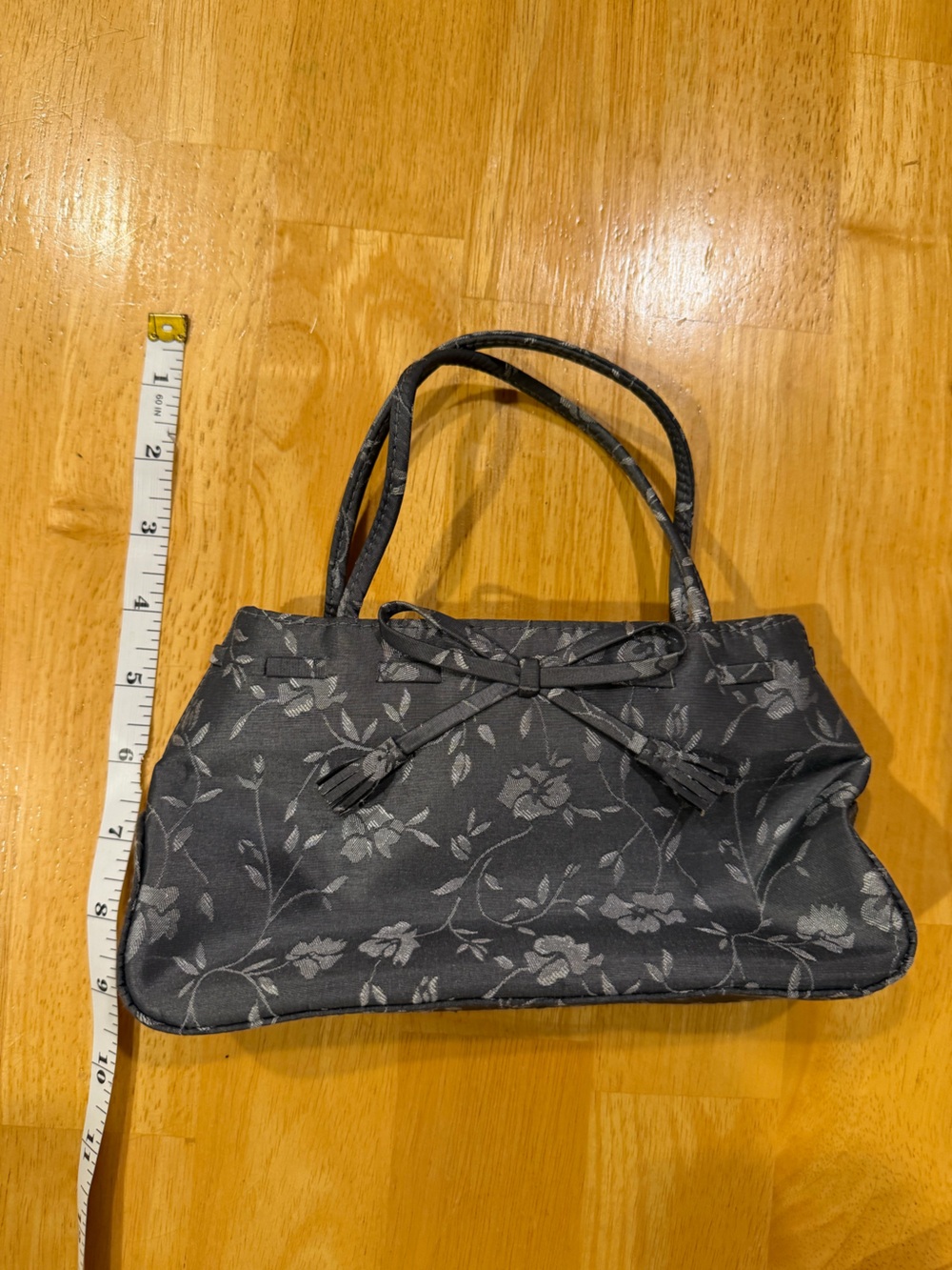 Liz Claiborne Black Floral Jacquard Shoulder Bag with Bow Detail